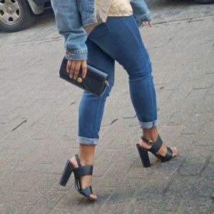 Black chunky heeled sandals